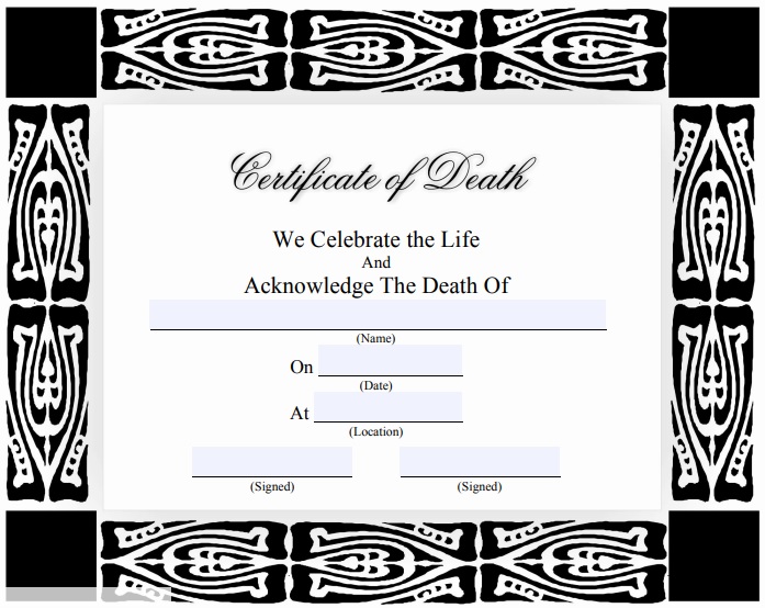 printable death certificate template