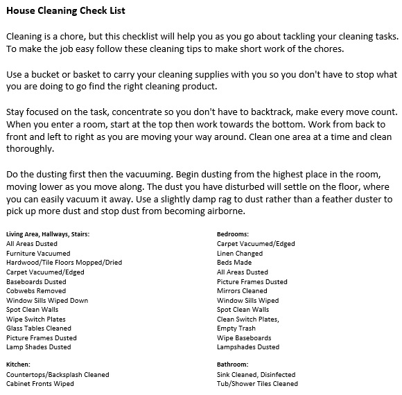 printable house cleaning checklist template 12