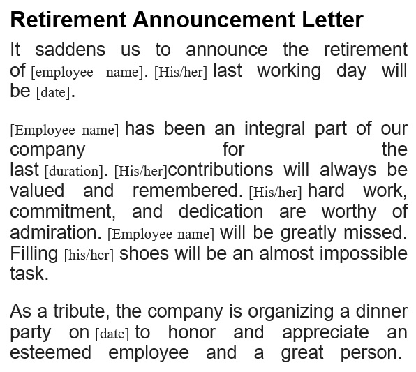 printable retirement announcement letter template