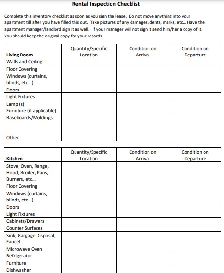 rental inspection checklist template