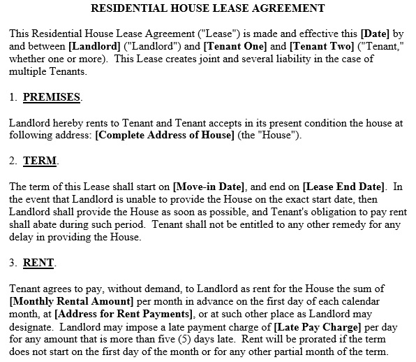 residential house lease agreement