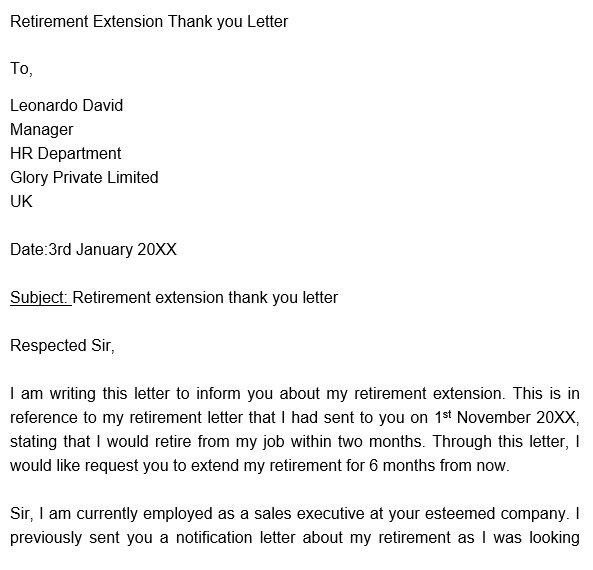retirement extension thank you letter