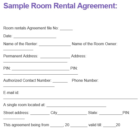 room rental agreement form