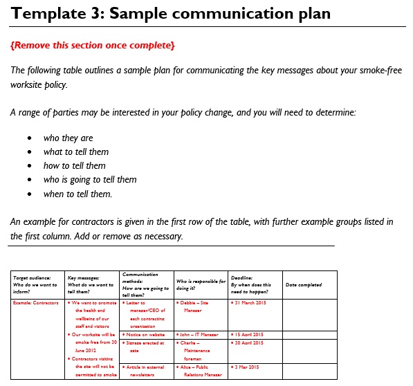 sample communication plan template
