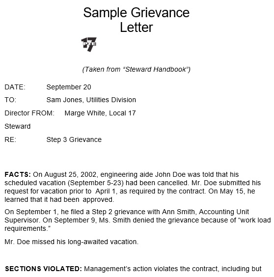 sample grievance letter