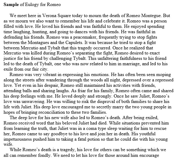sample of eulogy for romeo