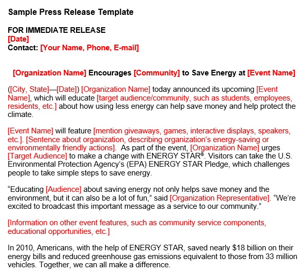 sample press release template