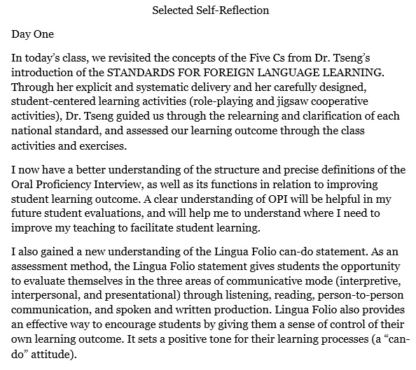 selected self reflection essay