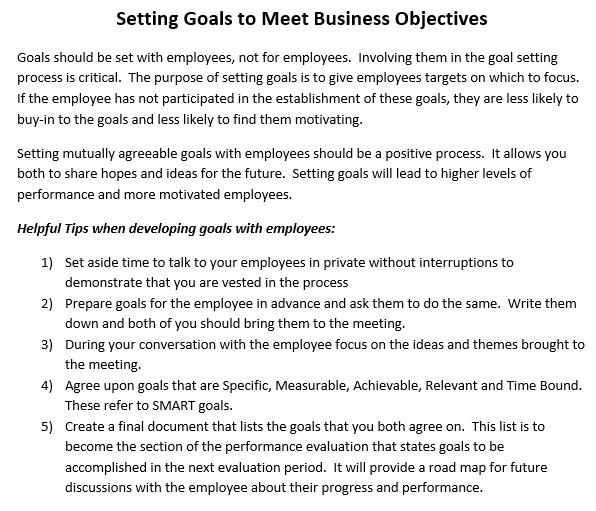 set goals to meet business objectives