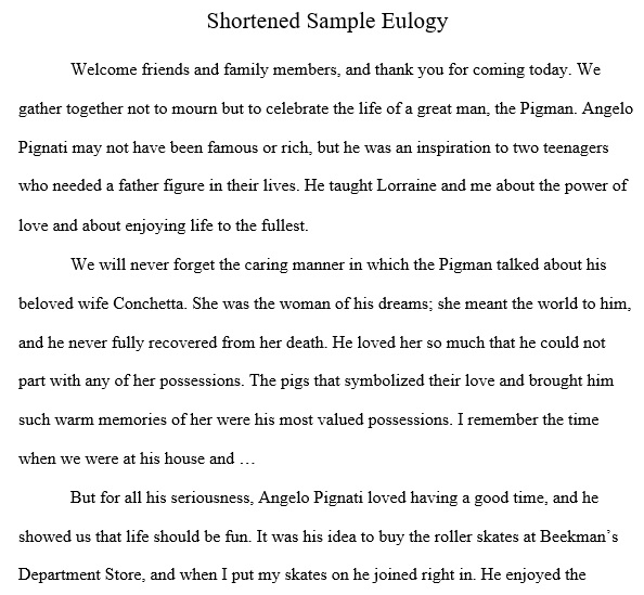 shortened sample eulogy template