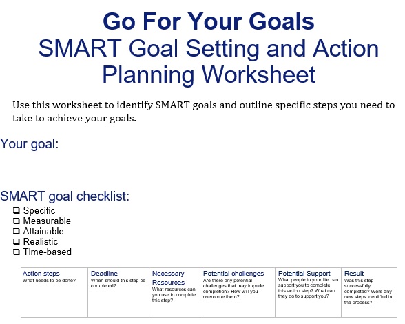 smart goal setting and action plan worksheet