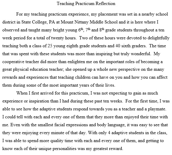 teaching practicum reflection essay