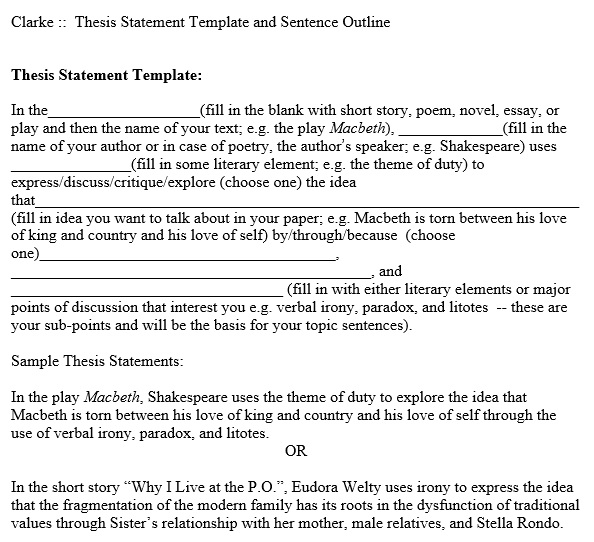 thesis statement and sentence outline example