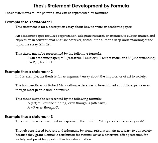 thesis statement development by formula