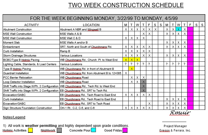 two week construction schedule template