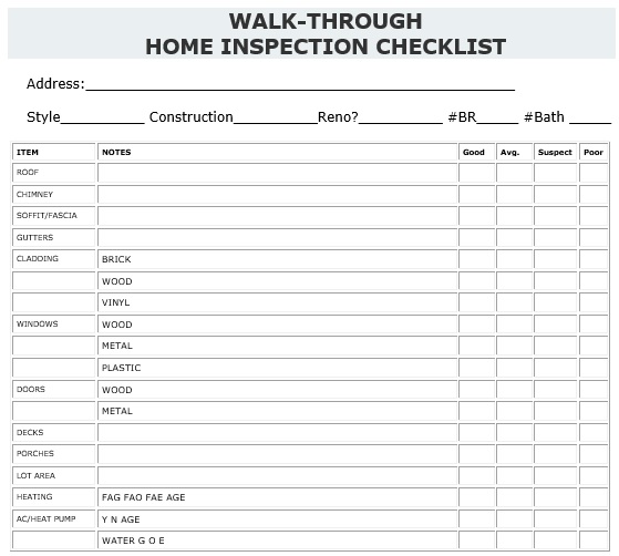 walk through home inspection checklist