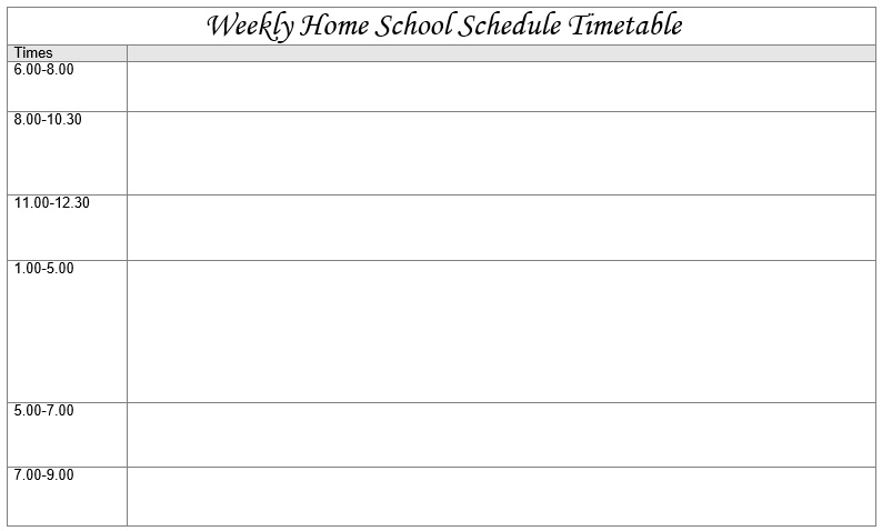 weekly homeschool schedule timetable template