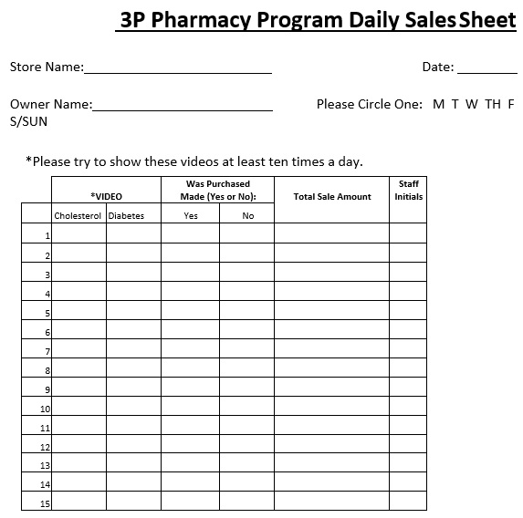 3p pharmacy program daily sales sheet