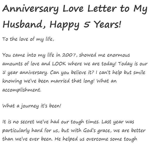 5 year anniversary letter to wife