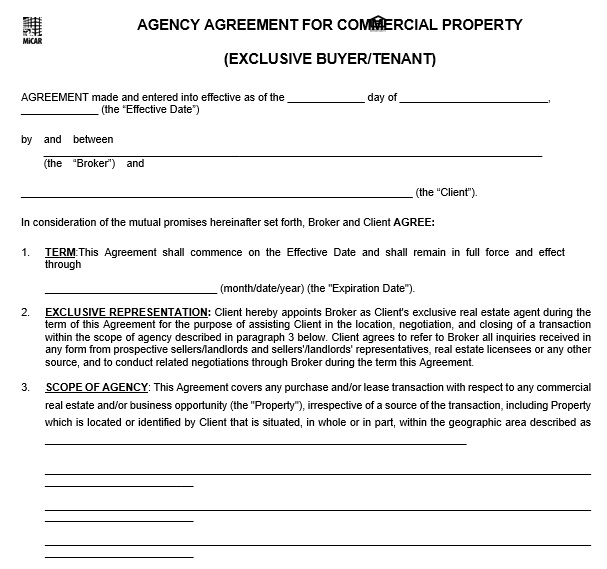 agency agreement for commercial property