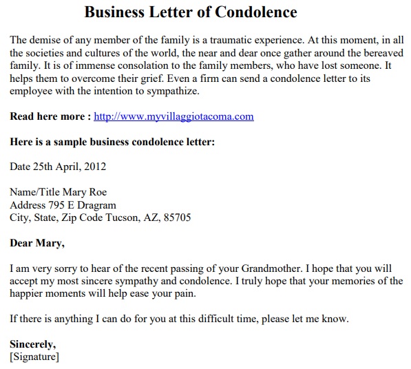 business condolence letter