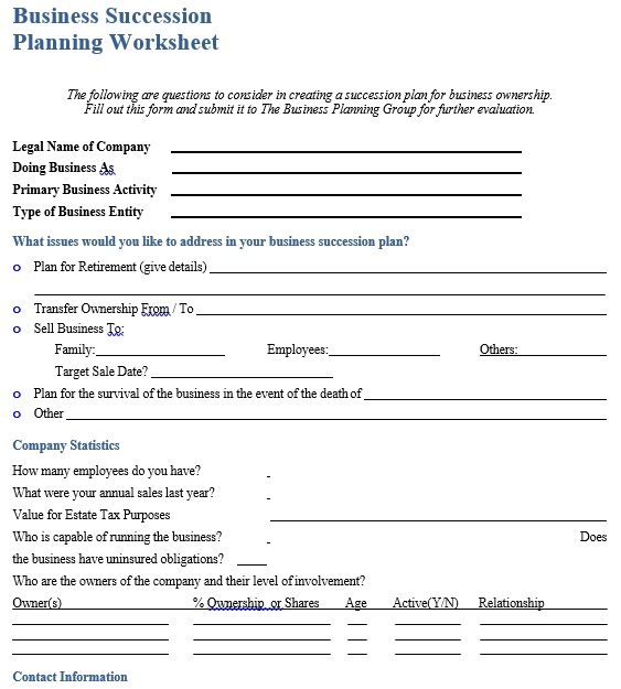 business succession planning template