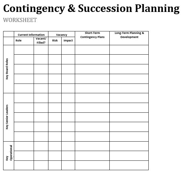 contingency succession planning worksheet
