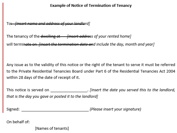 example of notice of termination of tenancy