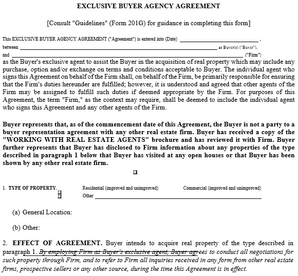 exclusive buyer agency agreement form