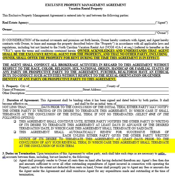 exclusive property management agreement template