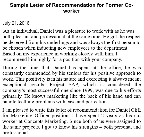 free letter of recommendation for coworker 6