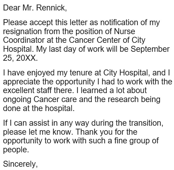 free nursing resignation letter 12