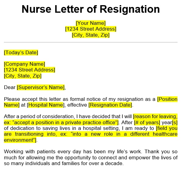 free nursing resignation letter 14
