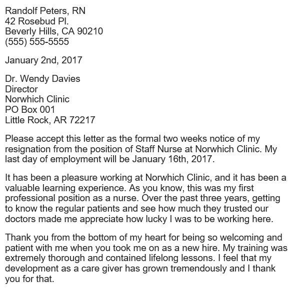 free nursing resignation letter 2