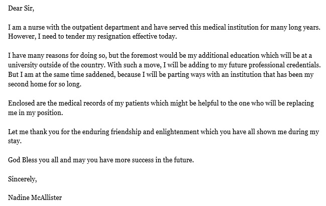 free nursing resignation letter