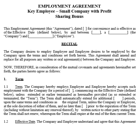 free profit sharing agreement template 4