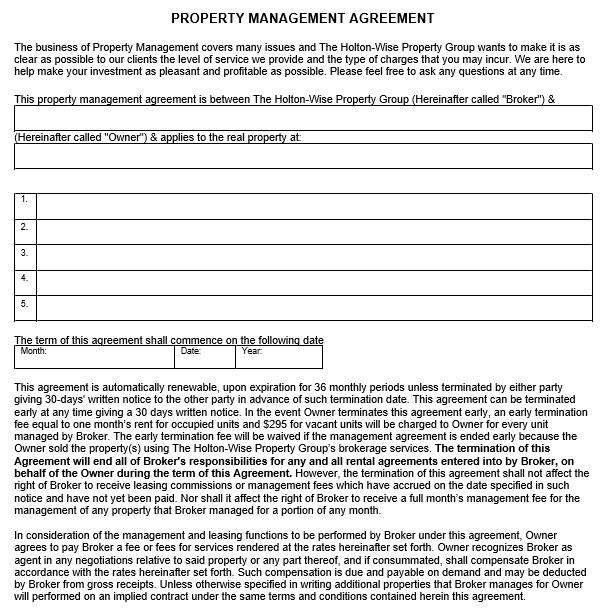 free property management agreement template 1