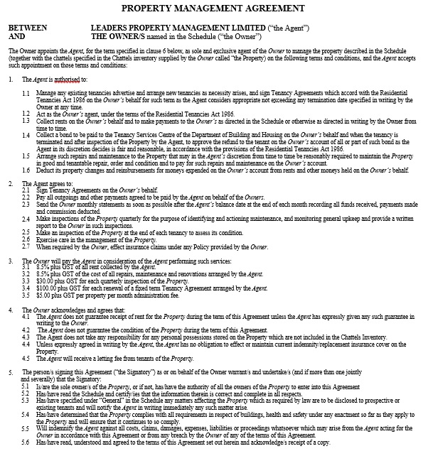 free property management agreement template 7