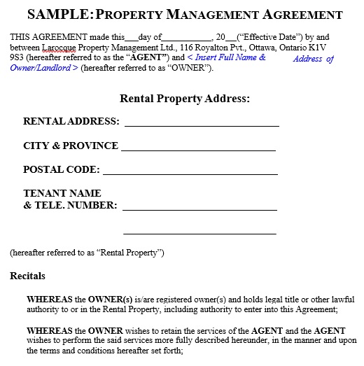 free property management agreement template