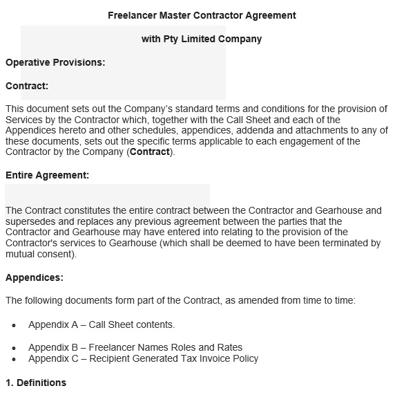 freelance master contractor agreement