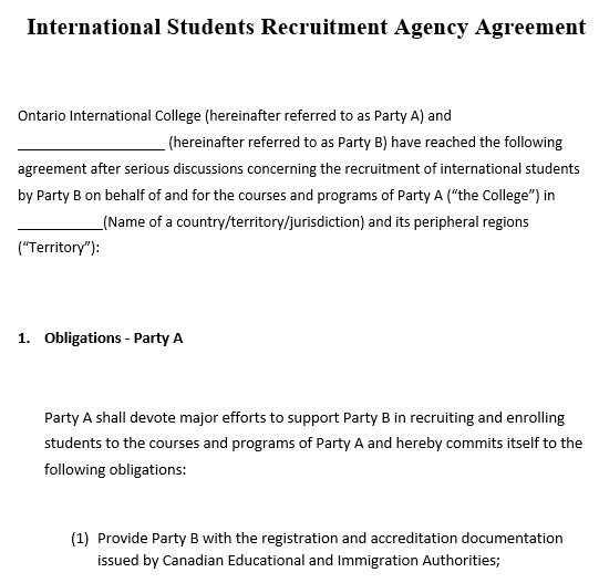 international student recruitment agency agreement