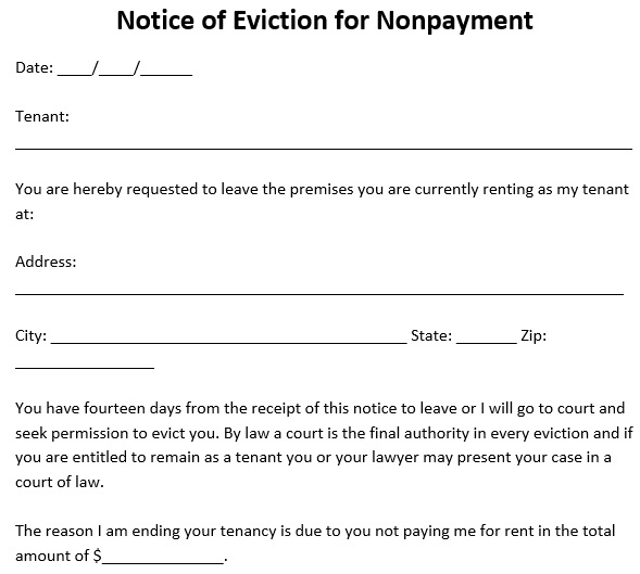 notice of eviction for nonpayment