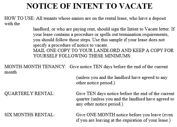 notice of intent to vacate