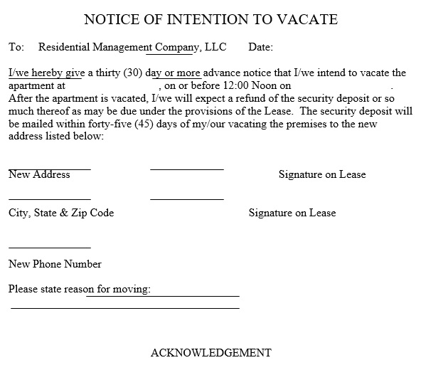 notice of intention to vacate template