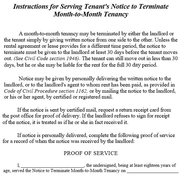 notice to terminate month to month tenancy