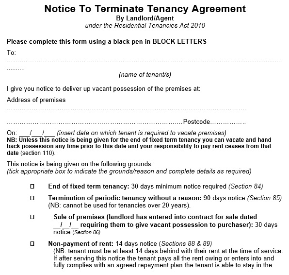 notice to terminate tenancy agreement template