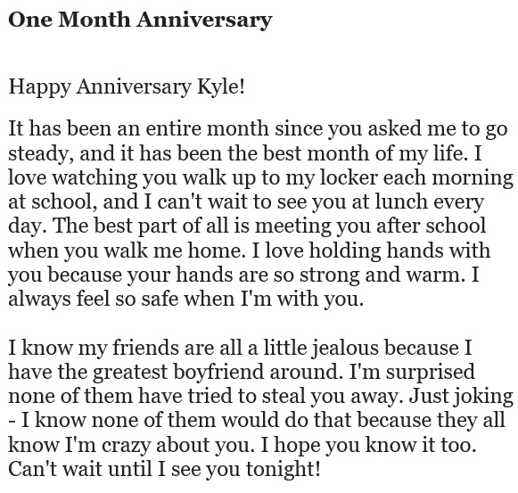 one month anniversary letter for him