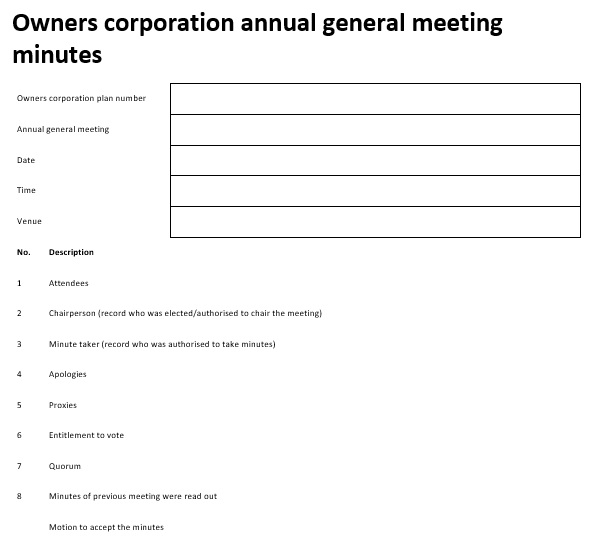 owners corporation annual general meeting minutes