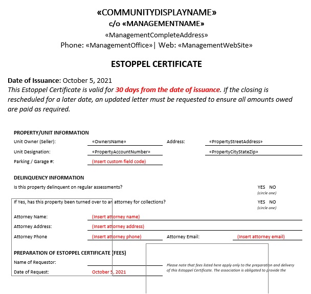 printable estoppel certificate form 10