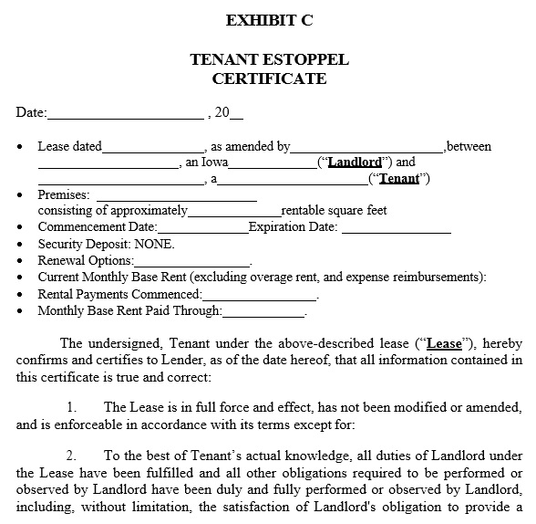 printable estoppel certificate form 11